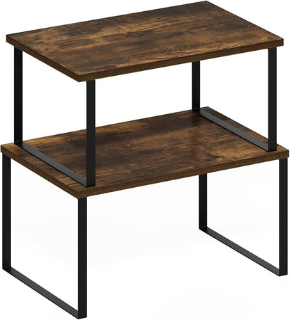 Furinno RAVEL Kitchen Countertop Organizer Set of 2, Nesting Counter Shelves, Kitchen Storage, Expandable, Stackable, Spice Rack, for Kitchen, Pantry, Coffee Bar, Amber Pine