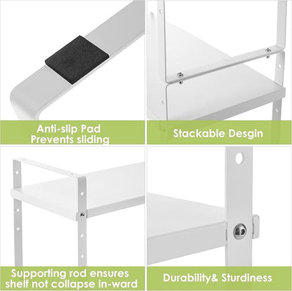 Across-Star Expandable Cabinet Shelf Organizer Rack, Stackable Kitchen Counter Storage Shelves Stand, Adjustable Height Pantry Shelf Spice Rack (White, 2 Pack)