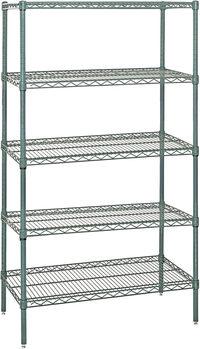 Quantum Storage Systems WR74-1824P-5 Wire Shelving Starter Kit, 24" W x 18" D x 74" H, 600 lbs Capacity, Carbon Steel, Epoxy Coated, Green, NSF