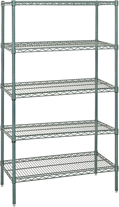 Quantum Storage Systems WR74-1824P-5 Wire Shelving Starter Kit, 24" W x 18" D x 74" H, 600 lbs Capacity, Carbon Steel, Epoxy Coated, Green, NSF