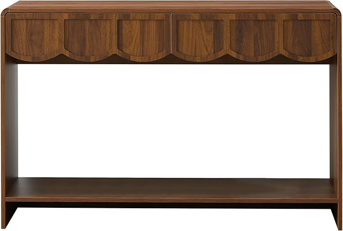 ORRD Console Table with Drawers, Mid-Century 43 Inches Narrow Entryway Tables with Open Storage Shelves, Hallway Accent Tables Behind Couch Table for Living Room - Walnut