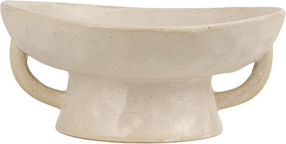 Creative Co-Op Stoneware Footed Pedestal Bowl with Handles, Reactive Glaze, White