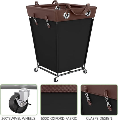 HILIUS Laundry Hamper with Wheels 210L Large Capacity Hamper Rolling Laundry Basket Extra Large Laundry Cart for Easy Transport Storage Basket Ideal for Dorm Laundry Room Bathroom Black