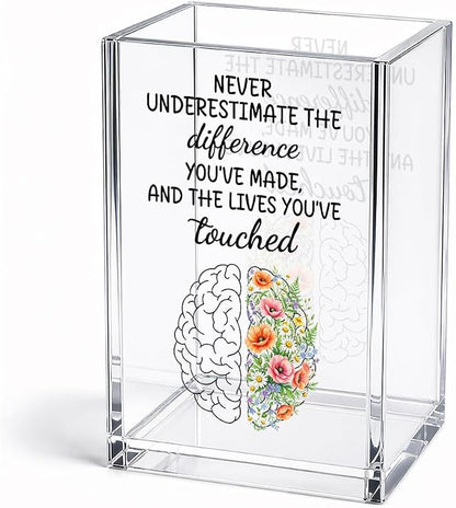 Never Underestimate The Difference You’ve Made Acrylic Pencil Holder Cup, Floral Appreciation Gifts for Mental Health Counselor Psychologist Social Worker, Therapist Office Desk Accessories