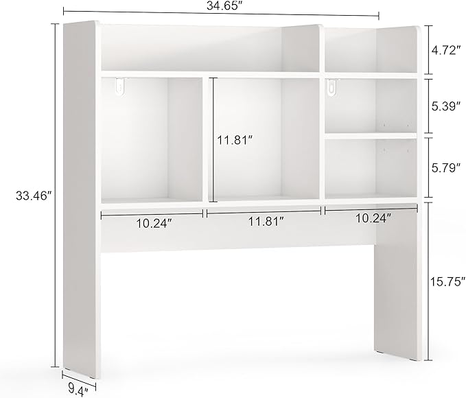 Desk Hutch with 6 Shelves, Desktop Bookshelf Organizer & Hutch Top for Desk, Over Desk Storage Shelf for Office, Home, Dorm | Space-Saving Design (White)
