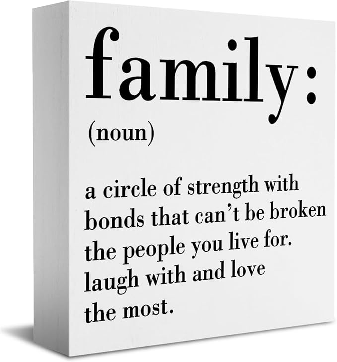 HTBIG Family Noun Family Quotes Desk Decor Wooden Box Sign Inspirational Rustic White Wood Block Plaque Box Sign for Home Farmhouse House Kitchen Bathroom Living Room Shelf Table Decoration