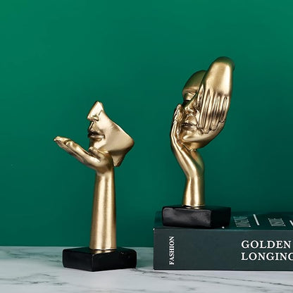 oliruim 6.5" H Black Gold Art Thinker Figurines 2 PCS, Abstract Small Statues Home Accent Decor for Shelf, Office Desk, Living Room, Knick Knacks Decorations for Shelves (2 Pcs Gold)
