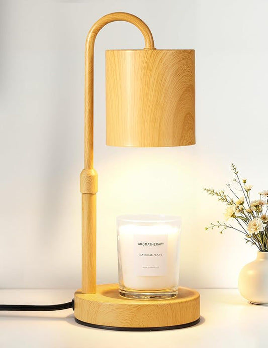 Briever Dimmable Candle Warmer Lamp with Timer, Height Adjustable Electric Candle Wax Warmer, Birthday Gifts for Women Mom, House Warming Gifts New Home Decor, Solid Wood Base, Wood Grain