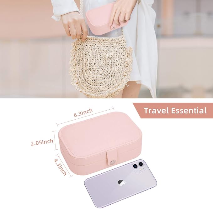 CASEGRACE Jewelry Box For Women Travel Jewelry Organizer Double Layer for Necklace Earring Rings Jewelry Holder Case
