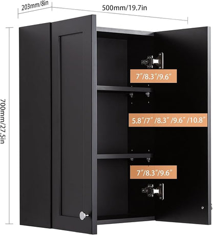 Matte Black Wall Mount Medicine Cabinet - Over Toilet Storage with 2 Adjustable Shelves, DTC Hinges & Metal Handles, Easy Assembly Bathroom Cabinet for Small Spaces