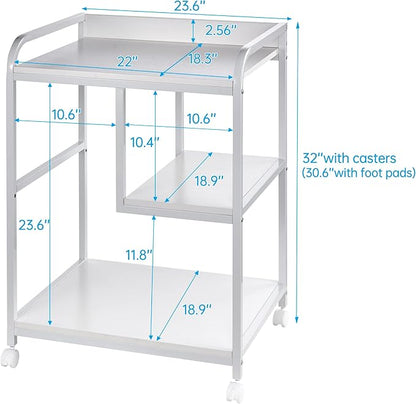 Fannova Large Printer Stand Table with Storage Shelf for Host Computer, PC Tower, CPU and Shredder, 3 Tier Rolling Printer Cart with Wheels for Home Office Storage and Organization - White