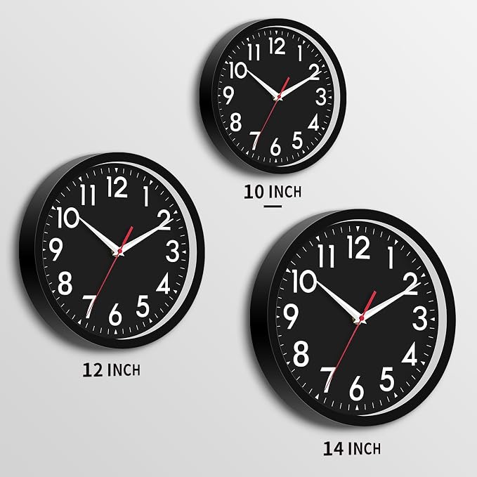 DAXSMY Wall Clock Black Battery Operated 10 Inch Simpel Silent Non Ticking Analog Decorative for Kitchen Bathroom Bedroom Office Living Room School Classroom(Black)