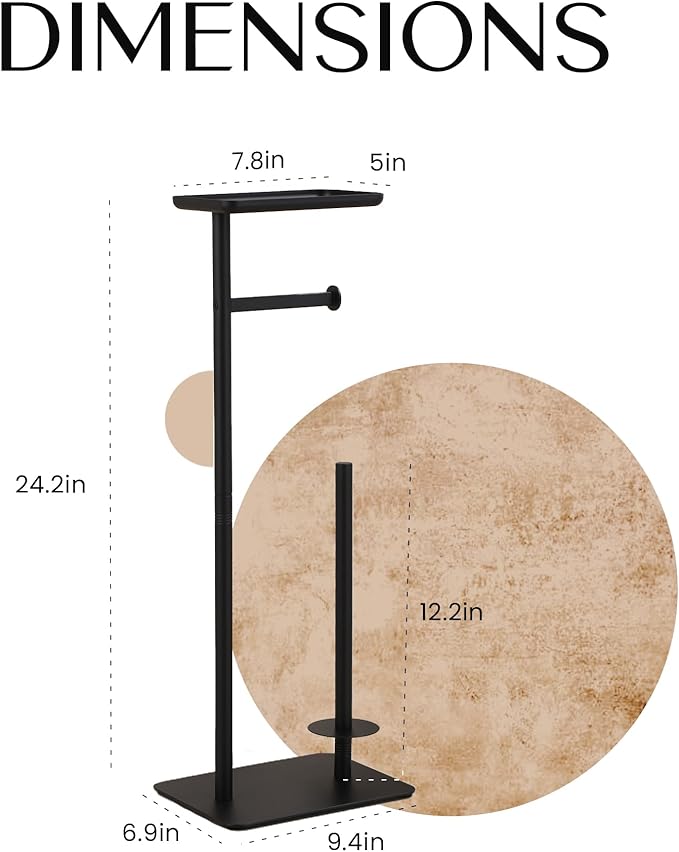Day Moon™ Matte Black Toilet Paper Holder Free Standing Toilet Paper Holder with Storage - Toilet Paper Stand and Tissue Holder for Bathroom - Toilet Paper Holder with Shelf and Wipe Holder