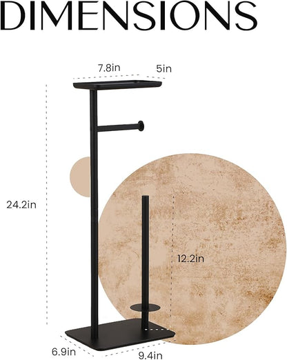 Day Moon™ Matte Black Toilet Paper Holder Free Standing Toilet Paper Holder with Storage - Toilet Paper Stand and Tissue Holder for Bathroom - Toilet Paper Holder with Shelf and Wipe Holder