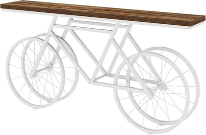 Tribesigns 70.9-Inch Extra Long Console Table, Narrow Sofa Table with Bicycle Metal Base, Modern Industrial Entryway Table for Living Room, Hallway, Entrance, Foyer, Rustic Brown & White