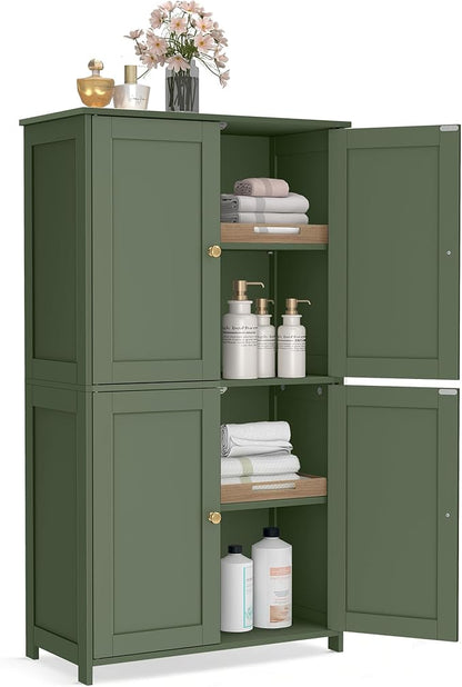 VASAGLE Floor Storage Cabinet, Shaker Cabinet with 2 Adjustable Shelves, 4 Doors, Tall Freestanding Organizer Unit, for Kitchen Bathroom Living Room, Forest Green UBBC553CH01S