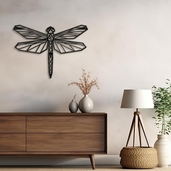 SIGNLEADER Metal Wall Art Decor Geometric Dragonfly Modern Abstract Wall Sculpture Hangings Home Decoration for Living Room, Bedroom, Bathroom, Kitchen, Outdoor - 12" Black