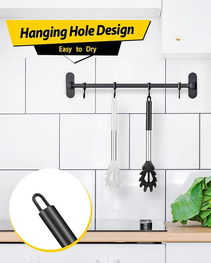 Pack of 2 Silicone Pasta Fork, Kitchen Heat Resistant Noodle Spoon Server, BPA Free Spaghetti Strainer, Best Cooking Tools (BLACK-WHITE)