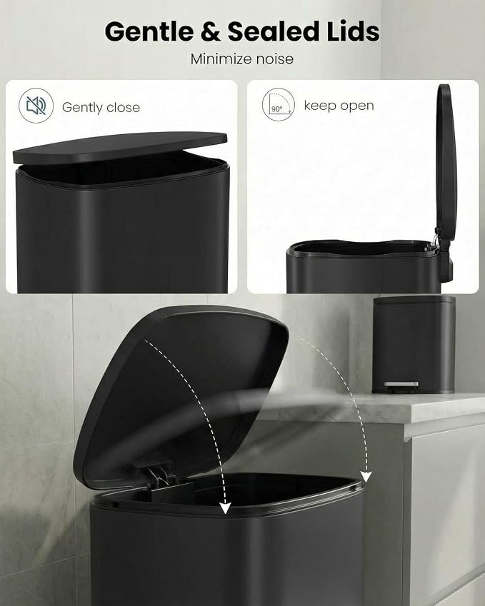 ComfyCorner 13.2+1.3 Gallon Trash Can Combo Set, Stainless Steel Garbage Bin with Pedal, Removable Inner Waste Bucket, Anti-Fingerprint, Soft-Close Locking Lid Dustbin for Kitchen, Bathroom, Office