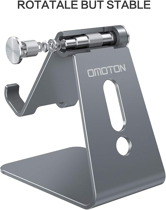 OMOTON Adjustable Cell Phone Stand, C2 Aluminum Desktop Phone Holder Dock Compatible with iPhone 15 14 13 Xs XR 8 Plus 7 6, Samsung Galaxy, Google Pixel, Android Phones, Grey