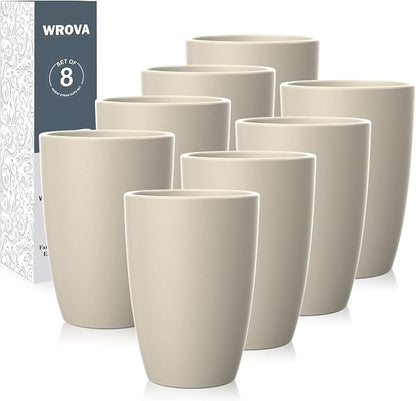 Wrova Wheat Straw Cups 8 PCS Good Alternative to Plastic Reusable Cups 20 oz Unbreakable Drinking Cup Reusable Dishwasher Safe Water Plastic Glasses Beige Series