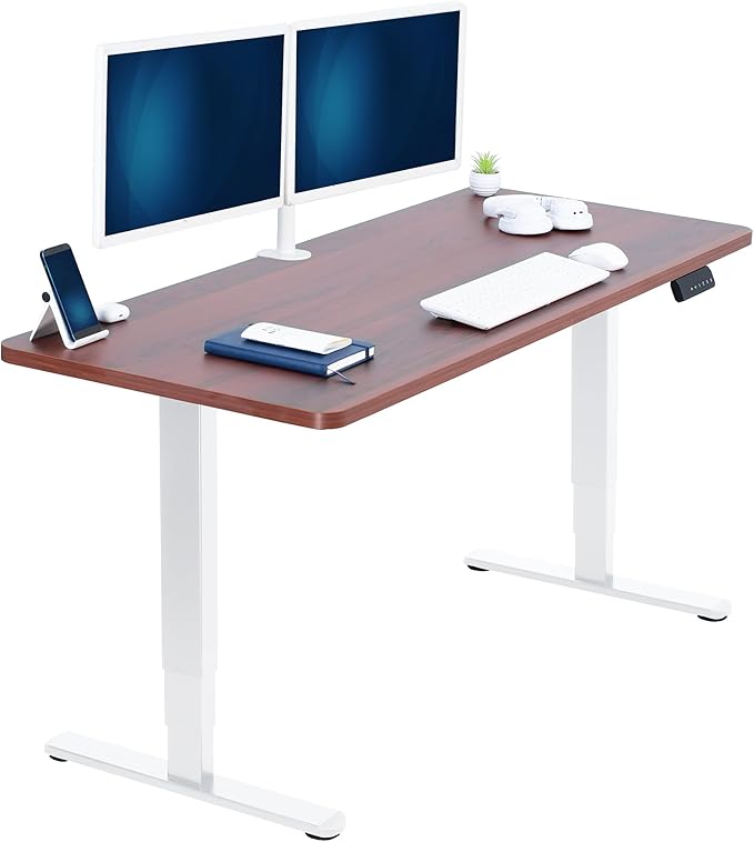 VIVO Electric 60 x 24 in Dual Motor Sit Stand Desk, Memory Height Adjustment, 2B Series, Dark Walnut Top White Frame, DESK-KIT-2W6D