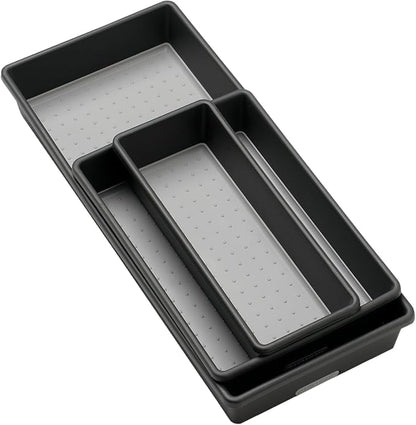 madesmart 3 Bin Drawer Organizer Set, Multi Purpose Storage for Utensils, Office & Bathroom, Organizer for Cutlery, Peeling Tools, Spatulas, Soft Grip Lining & Non Slip Feet, Granite