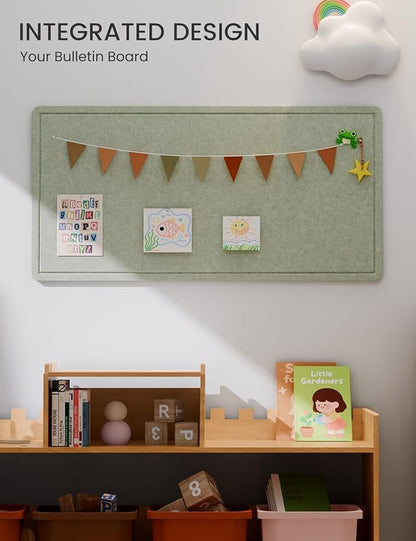 Fluxynara Bulletin Board, 35" x 17.5" Cork Board Alternative with 12 Safe Removable Adhesive Tabs, Foldable Felt Pin Board for Home Office, Classroom, Bedroom,Entryway for Walls— Sage