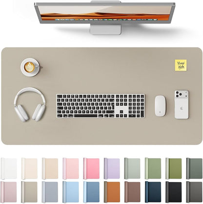 YSAGi Leather Desk Pad Protector, Office Desk Mat, Large Mouse Pad, Non-Slip PU Leather Desk Blotter, Laptop Desk Pad, Waterproof Desk Writing Pad for Office and Home (Olive Beige, 35.4" x 17")