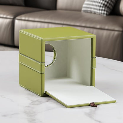 MEIBOOCH Square Tissue Box Cover, Luxury PU Leather Tissue Holder with Magnetic Closure (Green)