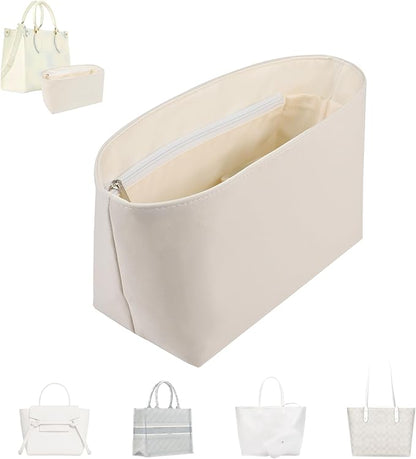 Purse Organizer Insert, Satin Tote Bag Organizer with 8 Sizes, Handbag Dividers for Inside Purse, Compatible with Longchamp, Neverful, 25C Hobo and More Bags(Small,Craie)
