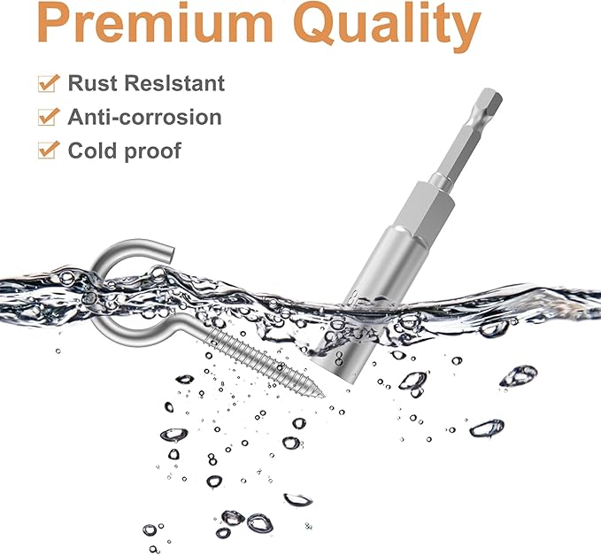 304 Stainless Steel Screw-in Hooks, Metal Hooks, Heavy-Duty Screw Eye Hooks, Wood Terminal Ring Eye Hooks, Christmas Lighting Hook. (26 pcs +1 pcs 1/4" hex Shank Wing nut Driver)