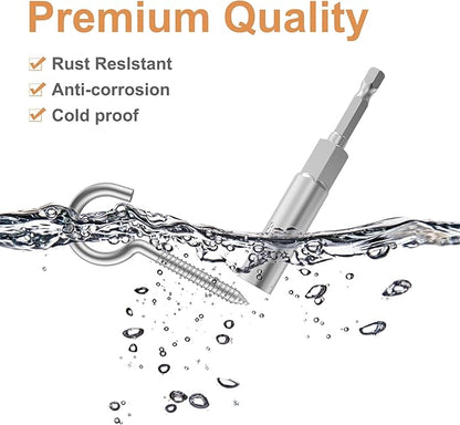 304 Stainless Steel Screw-in Hooks, Metal Hooks, Heavy-Duty Screw Eye Hooks, Wood Terminal Ring Eye Hooks, Christmas Lighting Hook. (26 pcs +1 pcs 1/4" hex Shank Wing nut Driver)