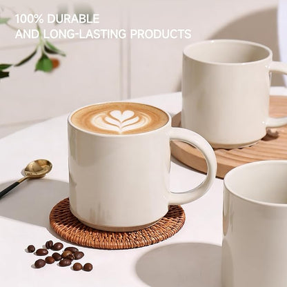 Coffee Mugs Set of 4, Stoneware Coffee Cups with Comfortable Handle, 16oz Ceramic Mugs for Kitchen & Office, Dishwasher & Microwave Safe - Creamy White