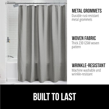 GORILLA GRIP Waffle Shower Curtain, Thick Weighted Fabric, Wrinkle and Rust Resistant, Classic Hotel Quality Design, Heavy Duty Long Curtains for Bathroom Showers, Bath Tubs, Machine Wash, 72x72, Gray