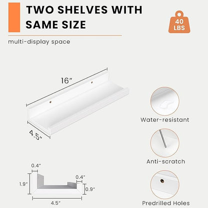 Heimlove Picture Ledge Shelf, Floating Shelves Set of 2, 16 Inch - White