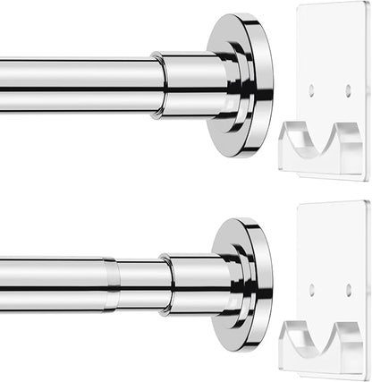 CorkLatta Chrome Shower Curtain Rod,1 Inch Diameter Stainless Steel Adjustable Spring Tension Rods 32 to 92",with Holders,Anti-Slip,Curtain Rods No Drilling(1 Pack)