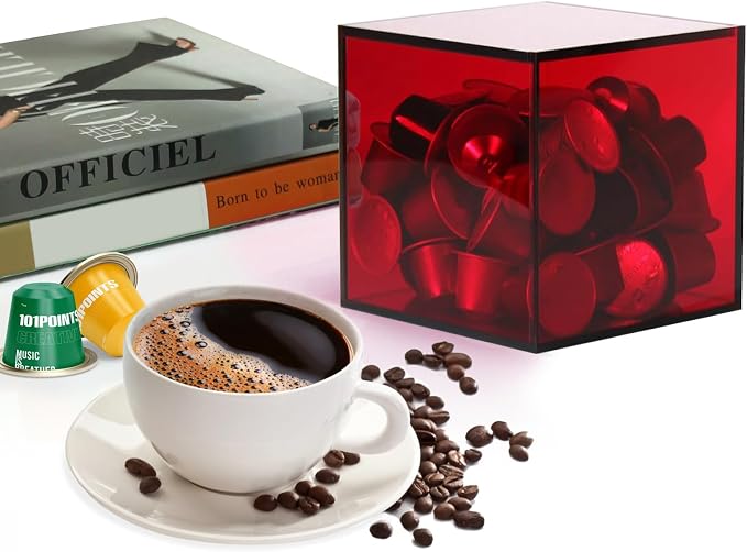 Coffee Capsule Storage Box Coffee Pod Holder Organizers Accessories Anti Dust Durable Clear Acrylic Box for House and Office Use, Red, 5x5 In