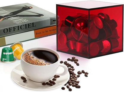 Coffee Capsule Storage Box Coffee Pod Holder Organizers Accessories Anti Dust Durable Clear Acrylic Box for House and Office Use, Red, 5x5 In
