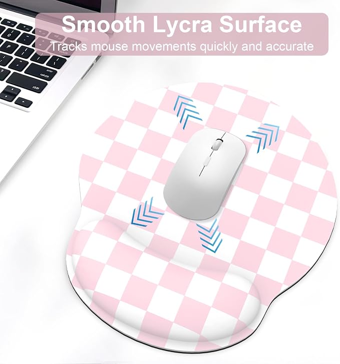 Ergonomic Mouse Pad with Wrist Rest and Keyboard Wrist Rest, Mousepad and Wrist Rest for Computer Keyboard, Pain Relief, Non-Slip Base, Mouse Pad with Wrist Support for Gaming, Office, Pink Checkered