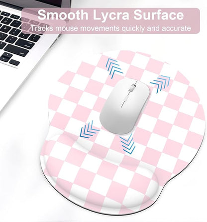 Ergonomic Mouse Pad with Wrist Rest and Keyboard Wrist Rest, Mousepad and Wrist Rest for Computer Keyboard, Pain Relief, Non-Slip Base, Mouse Pad with Wrist Support for Gaming, Office, Pink Checkered