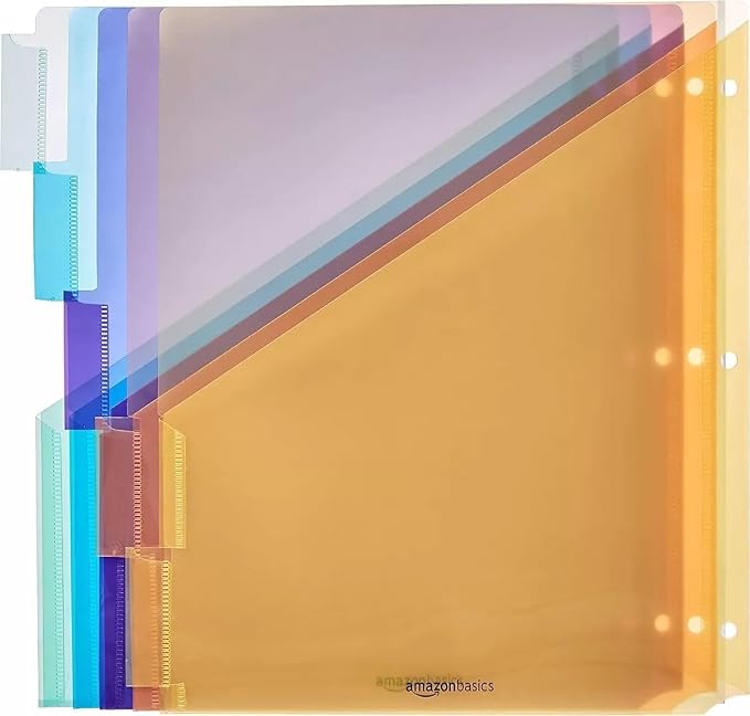 Amazon Basics 5-Tab Dividers for 3 Ring Binder, Two Pocket, Letter Size, Assorted Colors, 15 Count (Pack of 2)