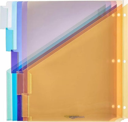 Amazon Basics 5-Tab Dividers for 3 Ring Binder, Two Pocket, Letter Size, Assorted Colors, 15 Count