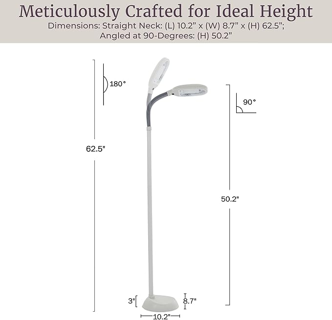 Bedford Home Floor Lamp - Full Spectrum Natural Sunlight Lamp with Bendable Neck - Reading, Craft, Studying, and Esthetician Light (Beige)