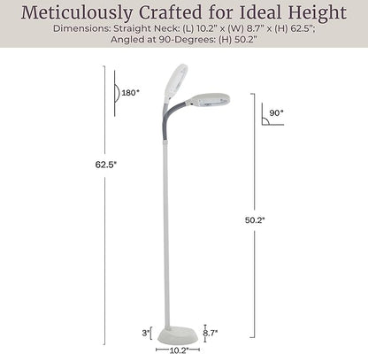 Bedford Home Floor Lamp - Full Spectrum Natural Sunlight Lamp with Bendable Neck - Reading, Craft, Studying, and Esthetician Light (Beige)