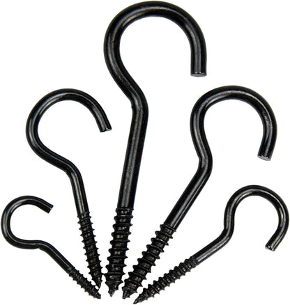 125 Pieces of Screw Cup Hook Set 5 Sizes Ceiling Small Hooks Wardrobe Decoration Hanging Accessories for Hanging Outdoor or Indoor use (0.98" 1.41" 1.57" 1.96" 2.36") (Black)