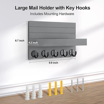 Key Holder for Wall, Decorative Key and Mail Holder with Shelf Has Large Key Hooks for Bags, Coats, Umbrella – Paulownia Wood Key Hanger with Mounting Hardware (9.8”W x 6.7”H x 4.2”D)