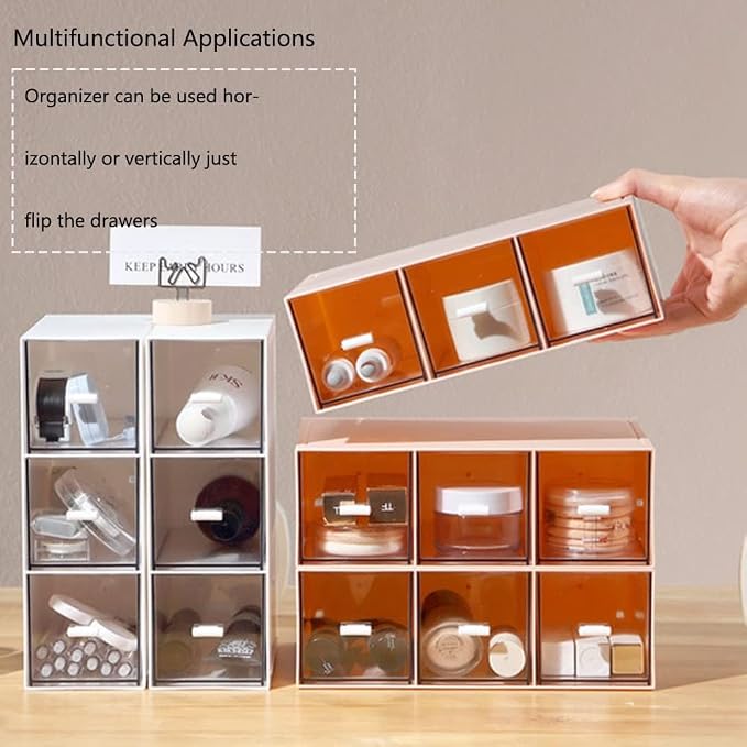 Plastic Clear Tea Box, Tea Bag Organizer with 3 Drawers, Stackable Storage Drawers, Makeup Organizer, Stackable Tea Bag Storage for Sugar Sachets, Coffee, Cosmetic, Jewelry, Bathroom Organization