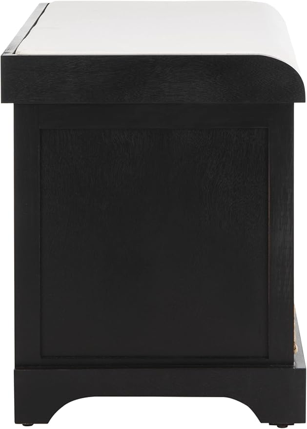 SAFAVIEH Home Collection – Freddy Black Storage Bench with Wicker Baskets & Cushion, Entryway Seating Bench, Fully Assembled (AMH5736B)