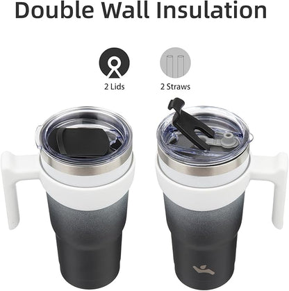 20 oz Tumbler with Handle and 2 Straw 2 Lid, Insulated Water Bottle Stainless Steel Vacuum Cup Reusable Travel Mug,Day Night